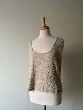 Spanner Beaded Champagne Knit Tank | Y2K Pearl Embellished XL